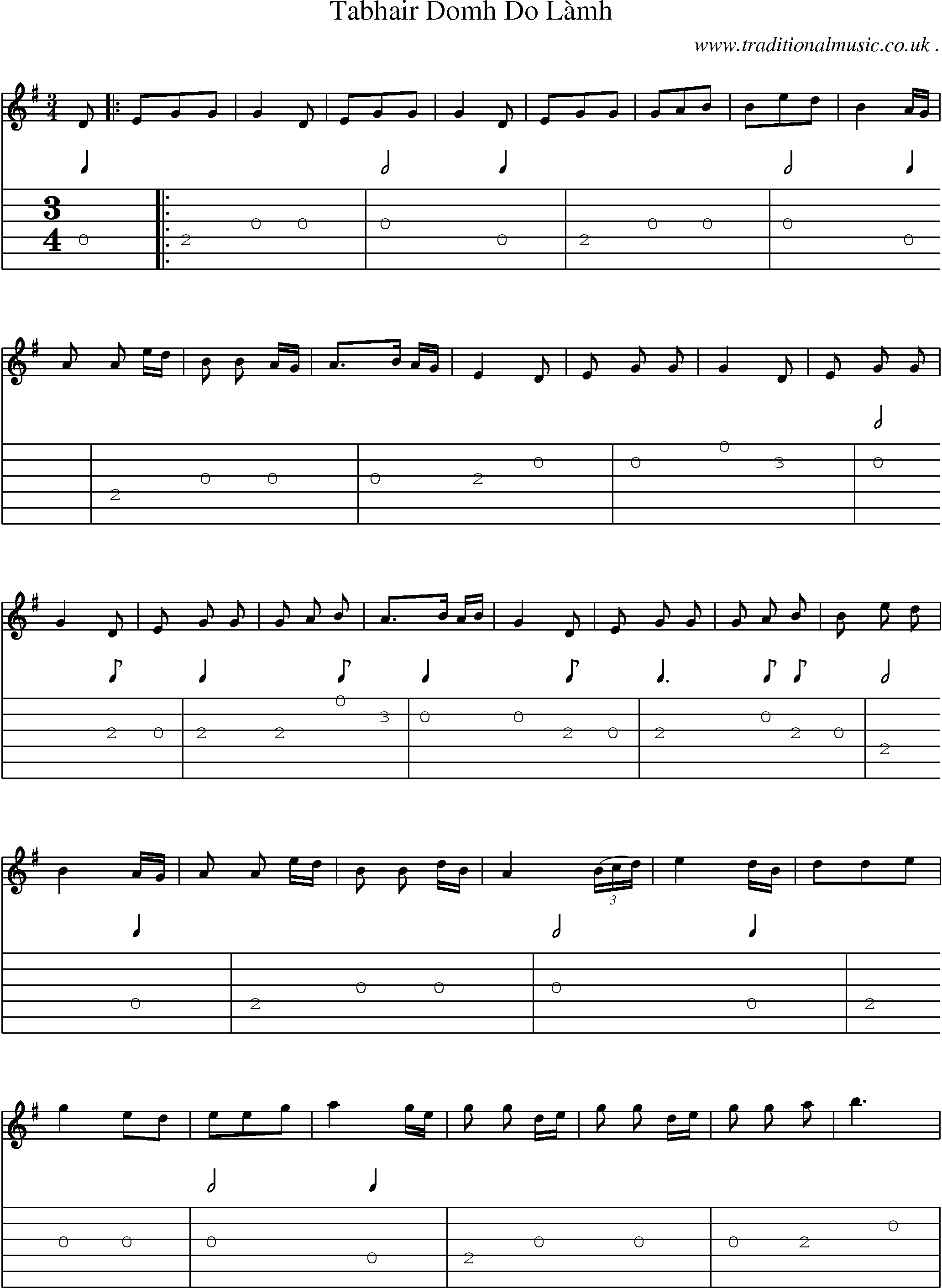 Sheet-Music and Guitar Tabs for Tabhair Domh Do L`amh